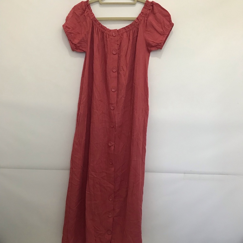 Pepaloves Button-Front Maxi Dress in Coral Pink Size L